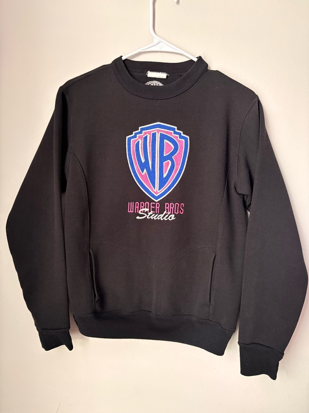 Warner Bros. Black Sweatshirt with White WB Shield size S